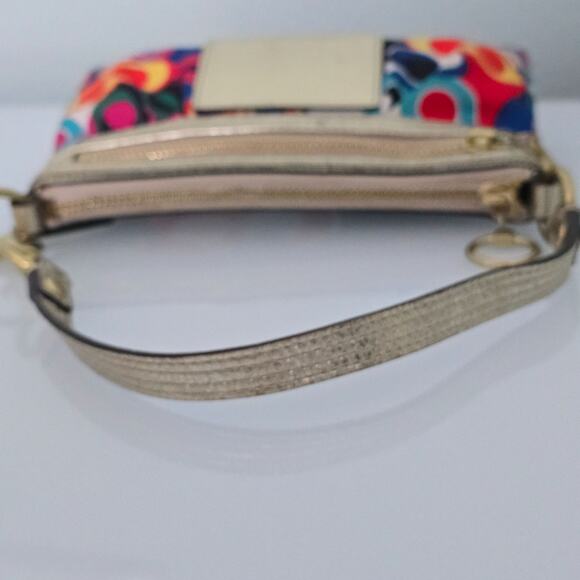 Coach Poppy Glam Op Art Colorful Wristlet Purse Clutch Metallic Gold - Picture 16 of 16